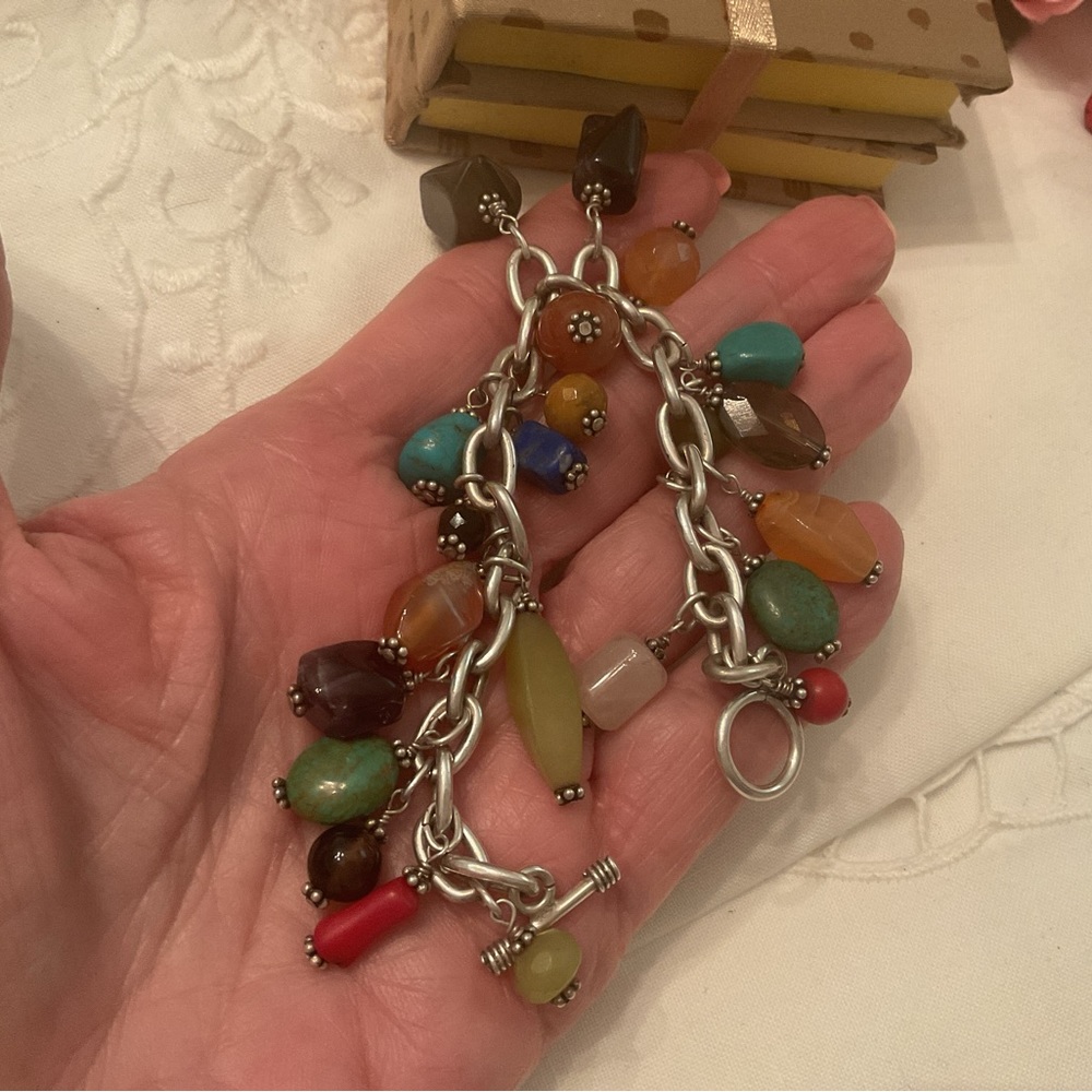 Vtg. 925 Solid Sterling Silver Multi-Stone Toggle… - image 2